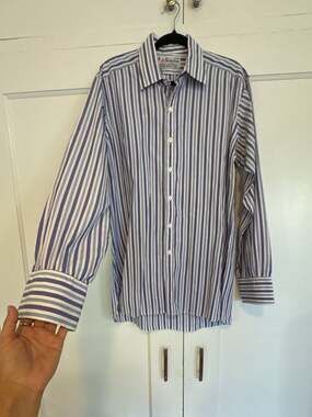 Turnbull & Asser Mens Long Sleeve Striped Dress Shirt Size 17-43cm Office Old-mo